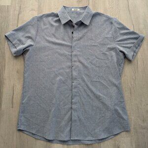 COOFANDY Men's Blue Linen Shirt Short-Sleeve, ButtonUp Beach Summer -(Size-L)